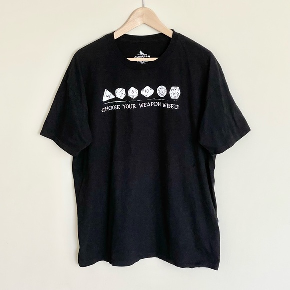 Choose Your Weapon Wisely Dice D&D Inspired Graphic Black T Shirt Adult size 2XL - Picture 2 of 6